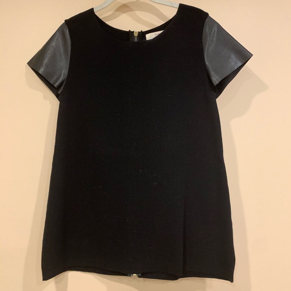 Zara knit top with leather like sleeves